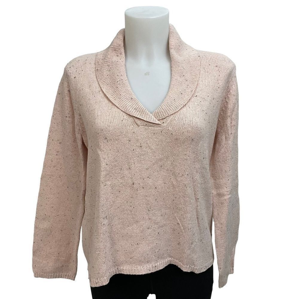 J.JILL V NECK COLLARED SPECKLED PINK SWEATER‎ COTTON Blend SIZE XS